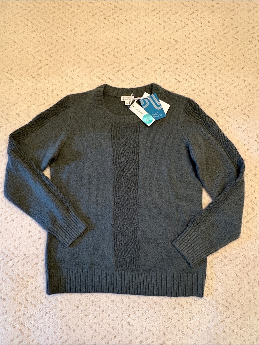 Market Spruce Stitch Fix NEW Dark Green Crewneck Sweater Size L Taylor Cable